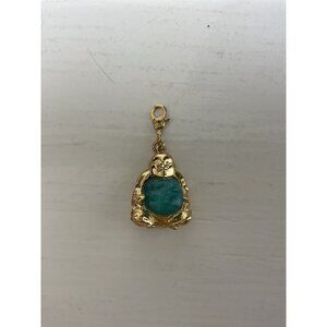 Gold-Tone Buddha Pendant Charm With Green Gemstone Accent & Lobster Clasp